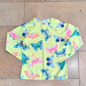 Tea Collection girl long sleeve rash guard shirt. Yellow butterfly print. Size 8